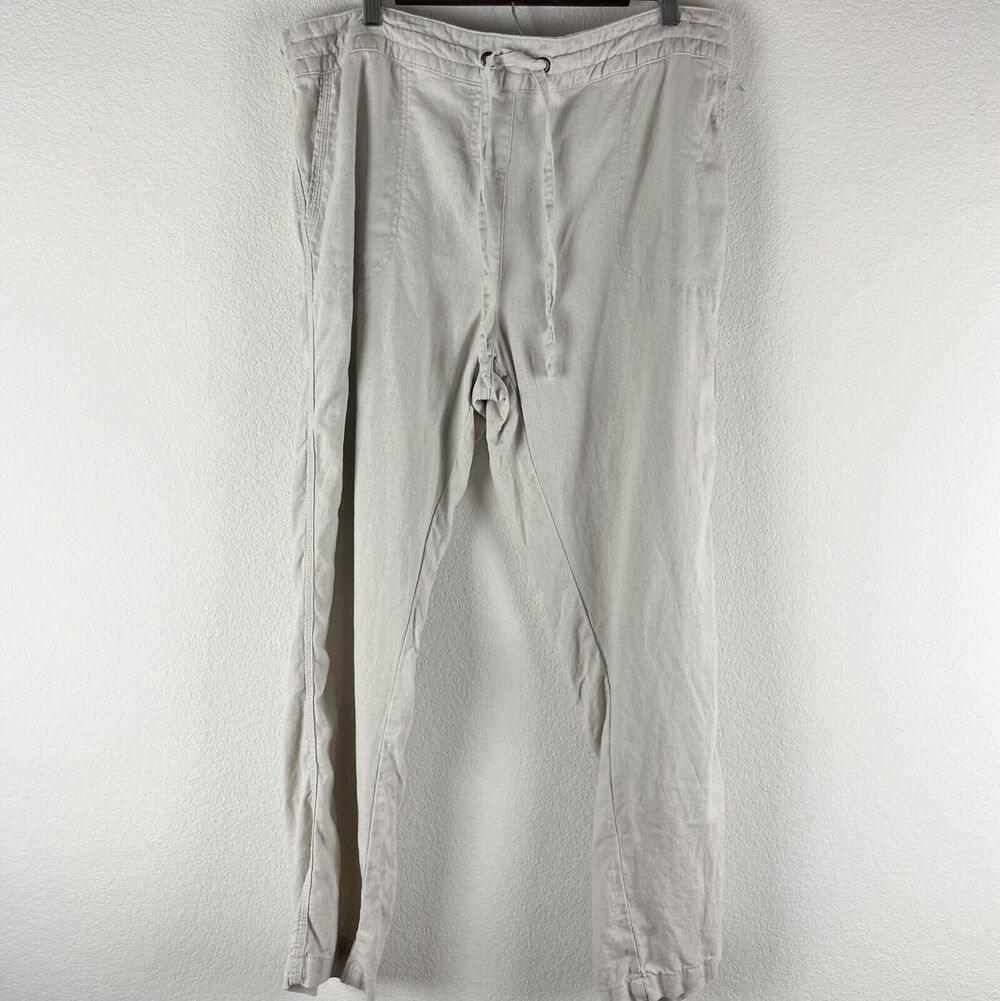 Per Se Linen Blend Pant Womens XL Beige Tapered Pull On Beachy‎ Coastal NEW